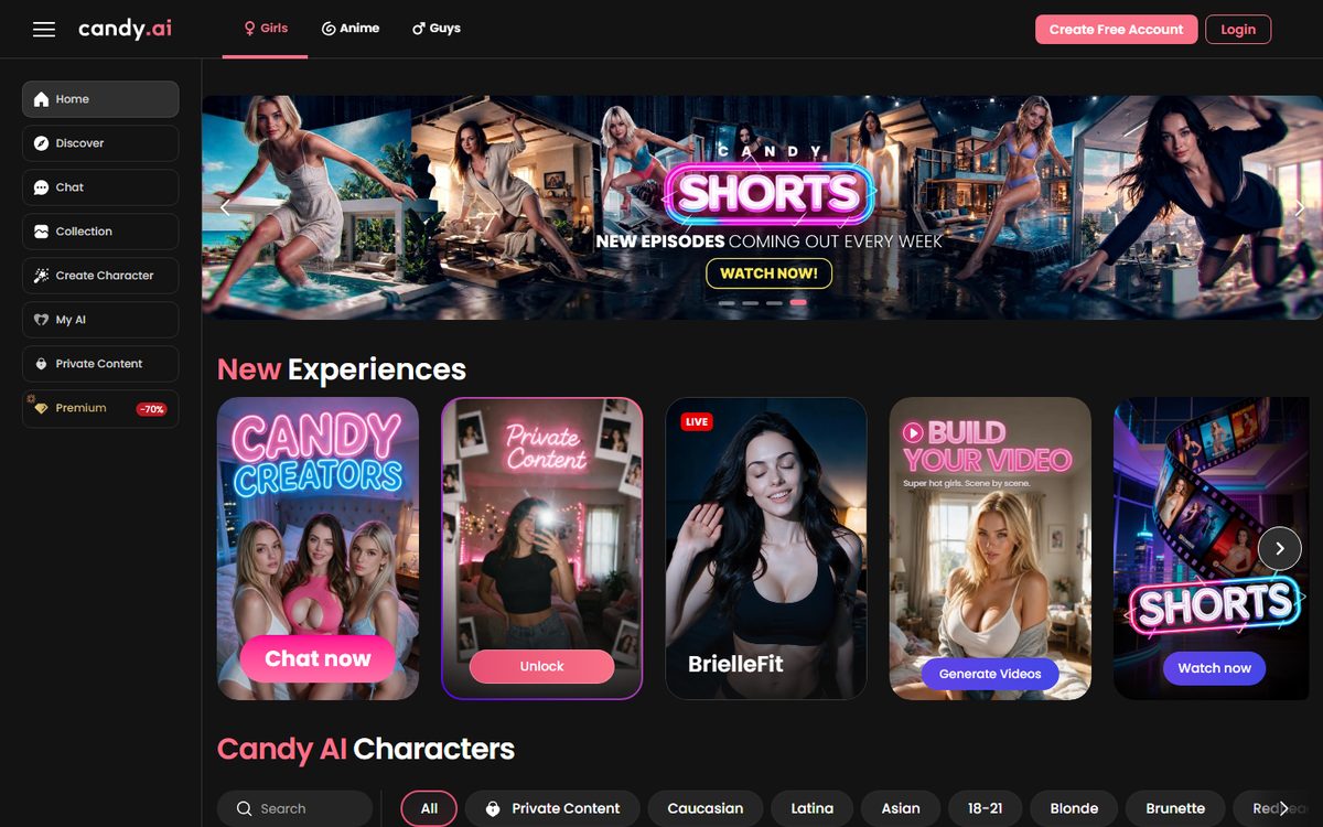 Candy AI landing page — August 2026