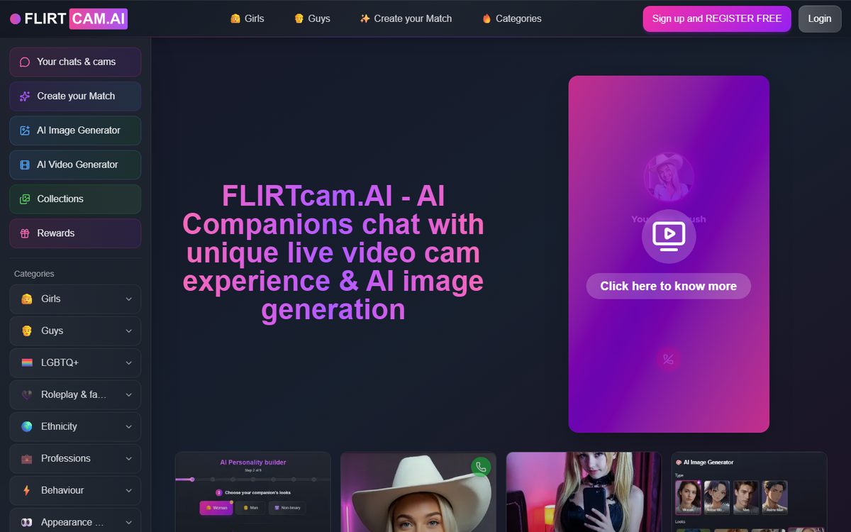 FLIRTcam.AI landing page — August 2026