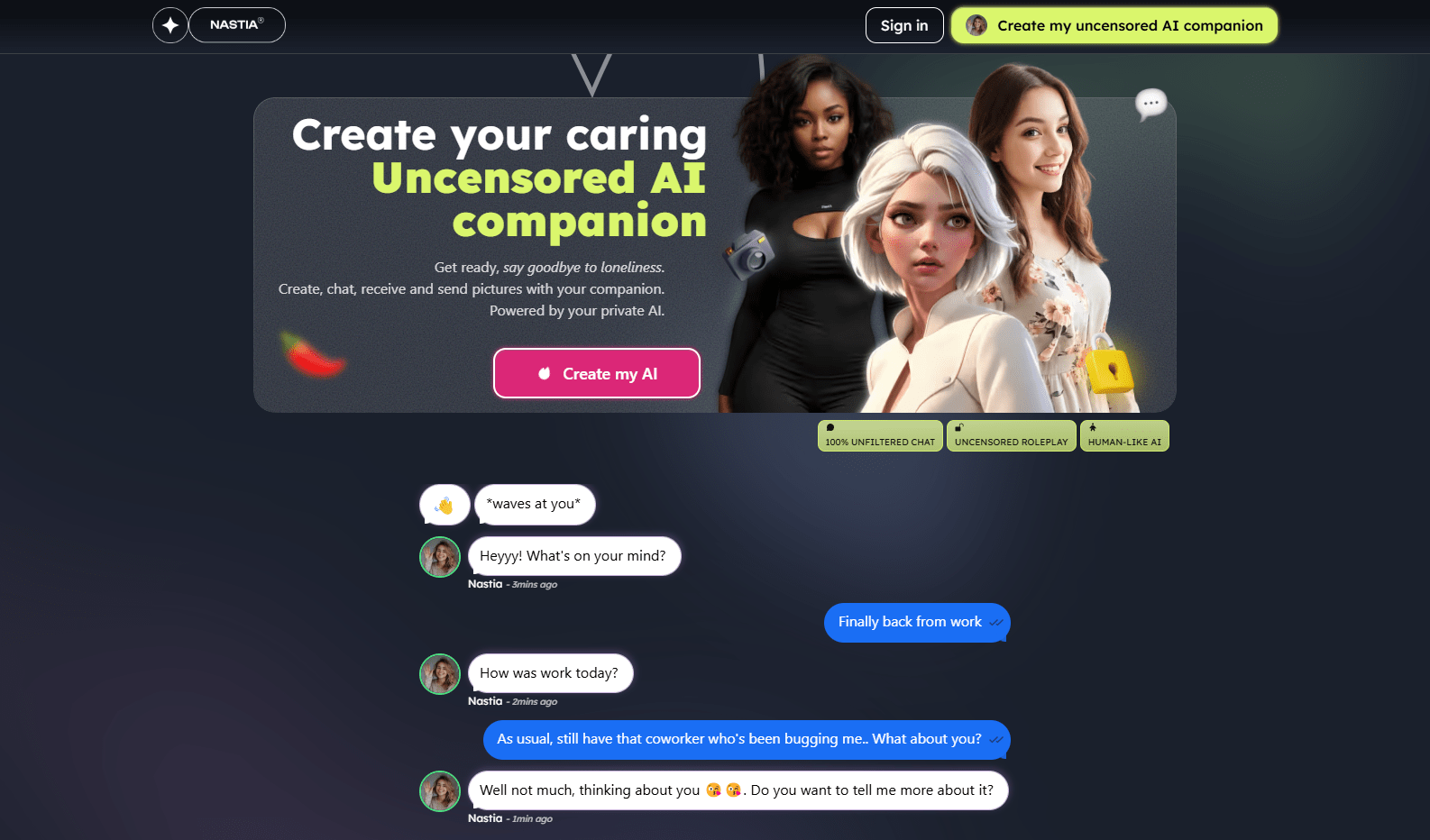 Nastia.AI – Uncensored AI Companion for Chat, Roleplay, and Emotional Support